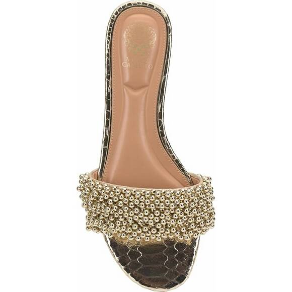 NEW VINCE CAMUTO women\'s balea beaded band flat sandals in gold